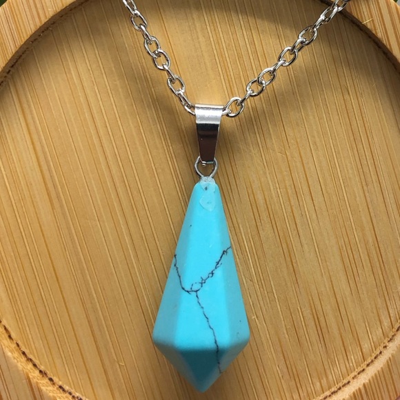 Blue Howlite Hexagonal Chakra Points Pendant Necklace - Picture 2 of 4